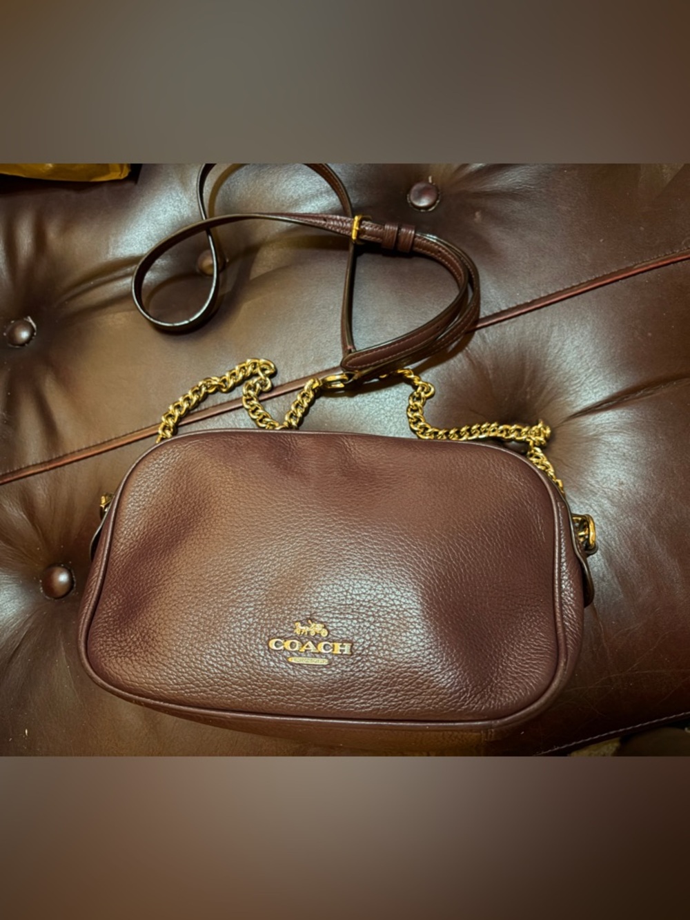 Coach Pebbled Leather Crossbody Bag in Brown with Gold Hardware - Picture 2 of 5